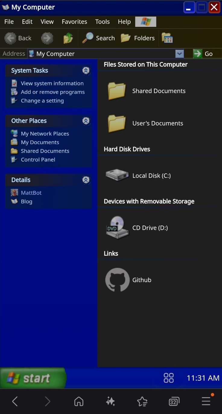 Blog app in forced dark mode